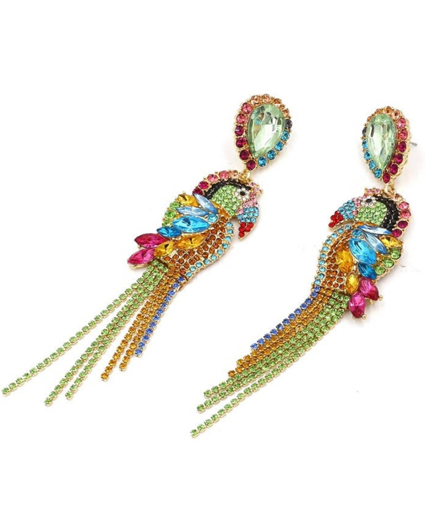 Exotic Parrot Dangle Shining Rainbow Colorful Rhinestone Drop Earrings for Women