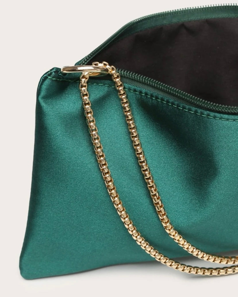 Silky Green Women's Tote Trendy Fashion Chain Satin Square Bag Purse