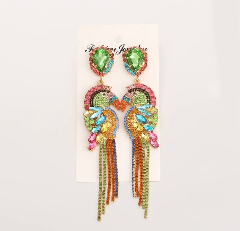 Exotic Parrot Dangle Shining Rainbow Colorful Rhinestone Drop Earrings for Women