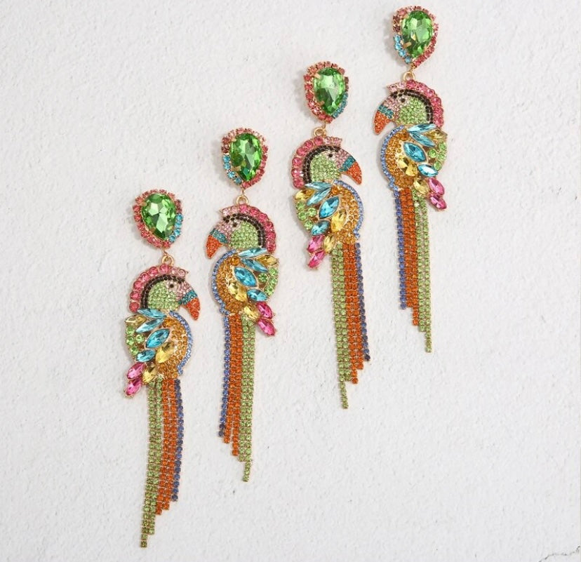Exotic Parrot Dangle Shining Rainbow Colorful Rhinestone Drop Earrings for Women