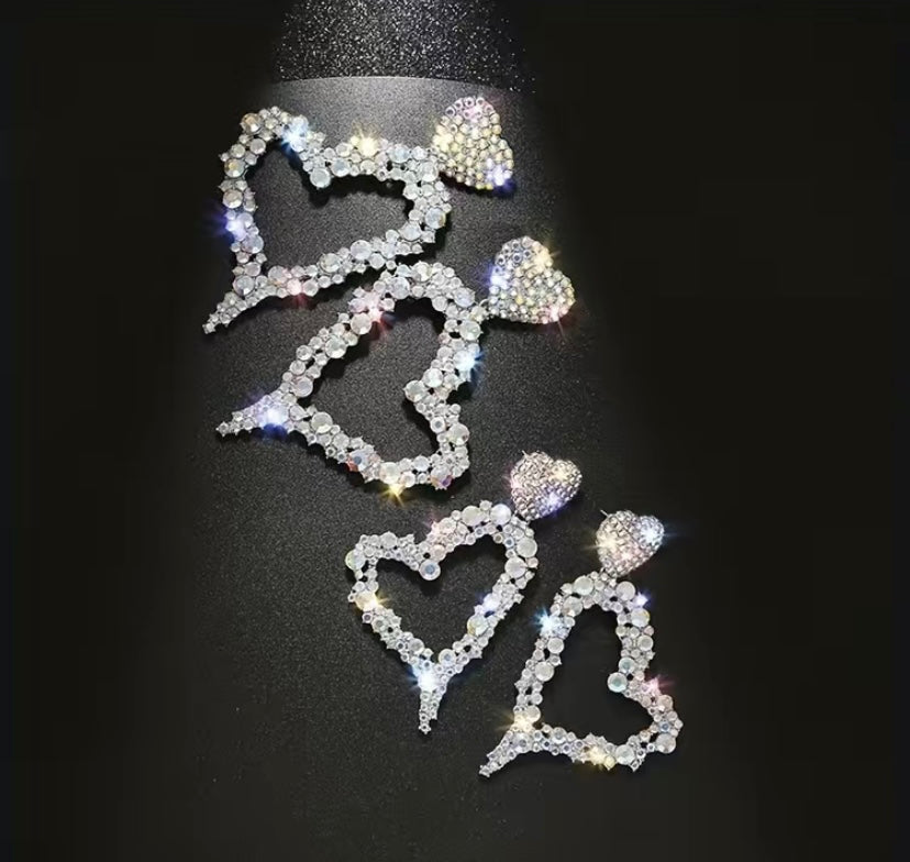 Elegant Big Heart Pendant Dangle Drop Earrings For Women Bling Crystal Jewlz