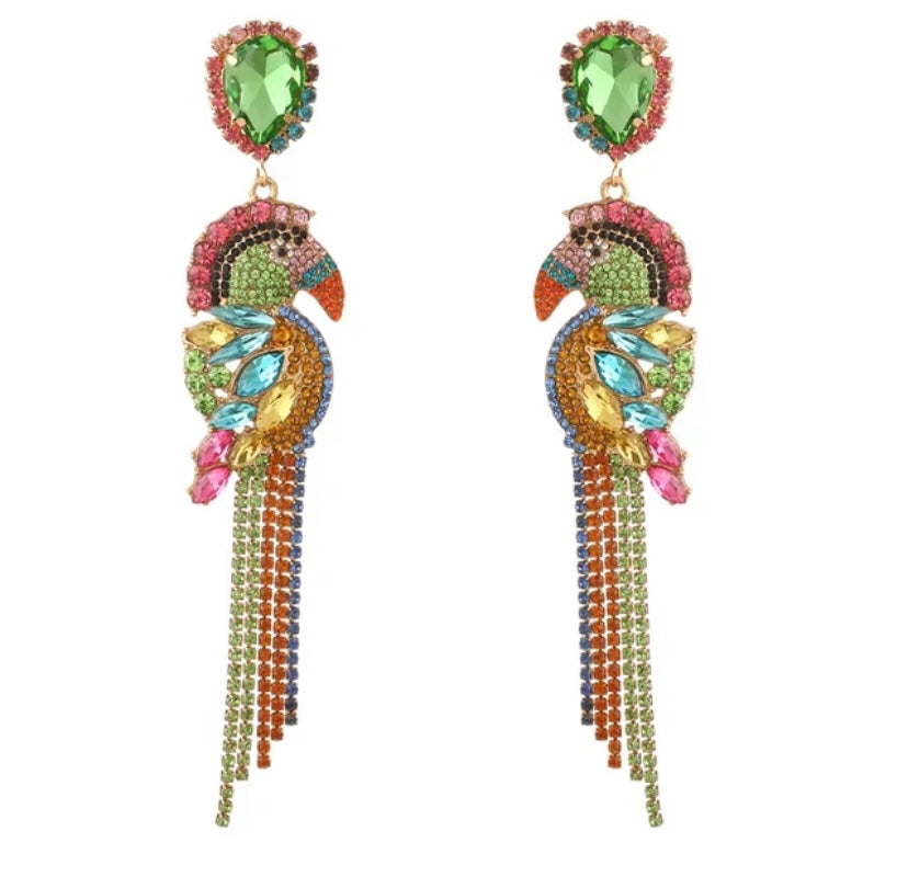 Exotic Parrot Dangle Shining Rainbow Colorful Rhinestone Drop Earrings for Women