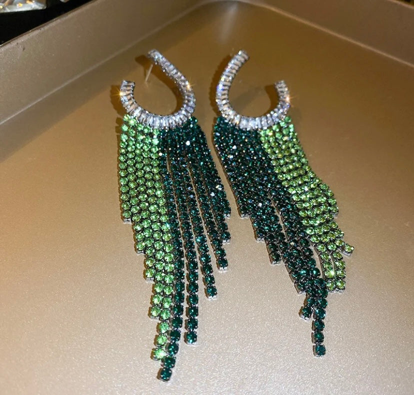 Green Statement Earrings for Women Fashionable Rhinestones Drop Earrings