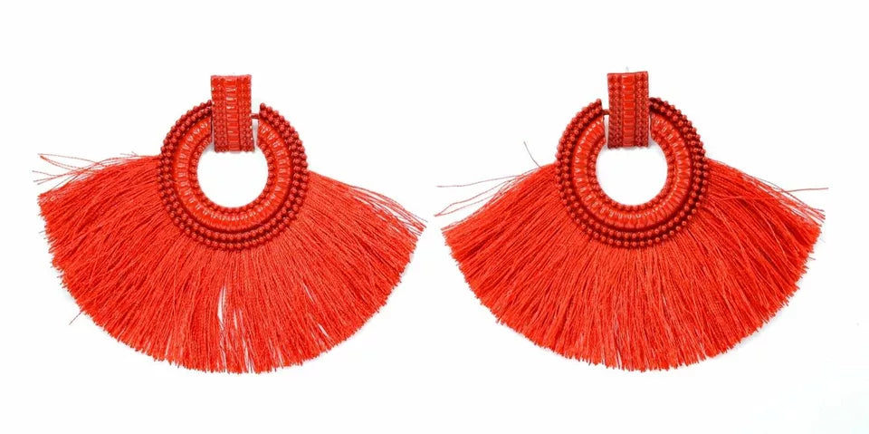 Fashion Statement Dangle Earrings Tassels Fan Round Ear Studs Trendy Accessories for Women