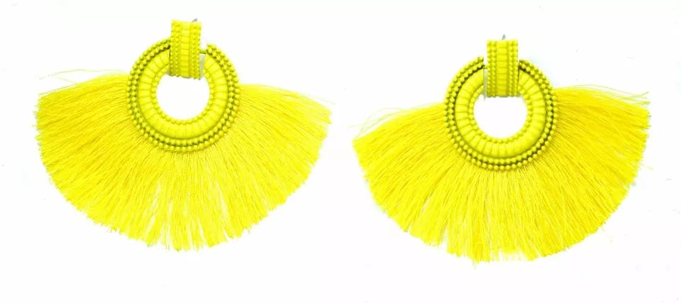 Fashion Statement Dangle Earrings Tassels Fan Round Ear Studs Trendy Accessories for Women