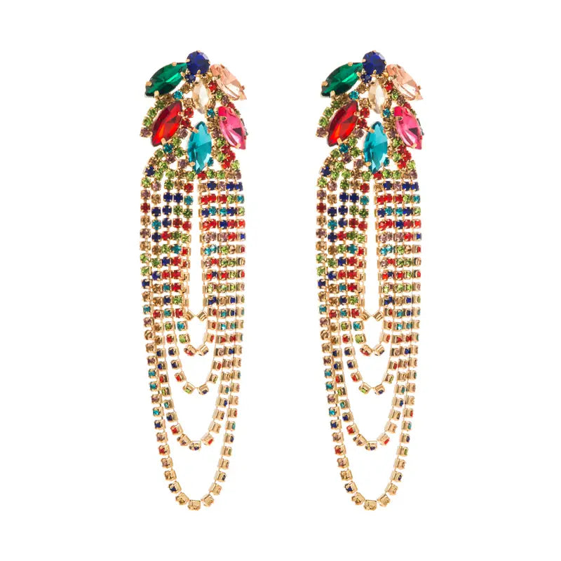 Glamorous Rhinestones Tassel Crystal Drop Luxury Jewelry for Women High Fashion Statement Diva Accessories