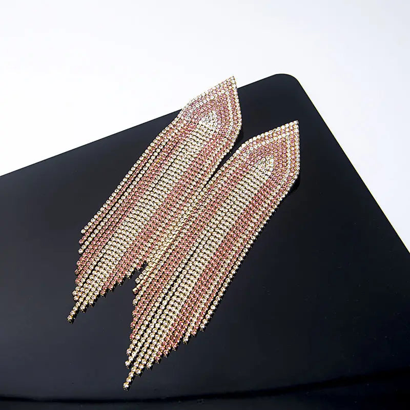 Women's Fashion Elegant Silver Statement Rhinestone Drop Earrings Oversize Long Jewelry