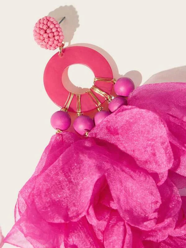 Fuchsia Hot Pink Petal Charm Drop Fashion Must Have Earrings