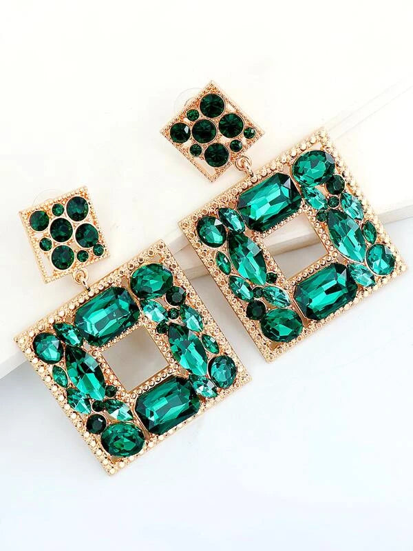 Stunning Fashion Rhinestone Block Drop Women Accessory Earrings