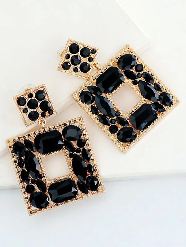 Stunning Fashion Rhinestone Block Drop Women Accessory Earrings