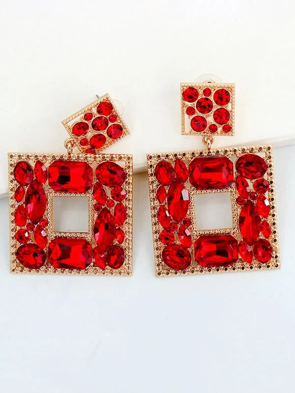 Stunning Fashion Rhinestone Block Drop Women Accessory Earrings