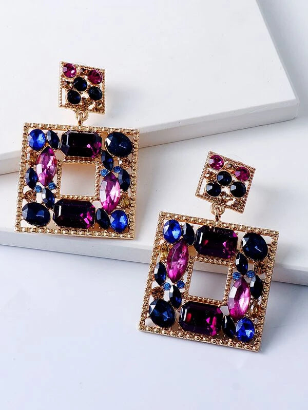 Stunning Fashion Rhinestone Block Drop Women Accessory Earrings