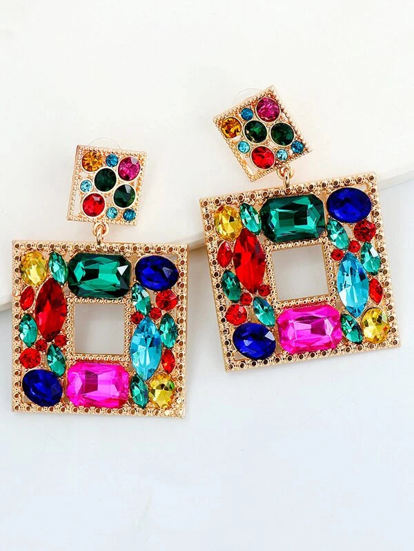 Stunning Fashion Rhinestone Block Drop Women Accessory Earrings