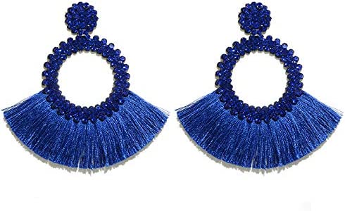 Cute Trendy Tassel Crystal Feathered Statement Fashion Rhinestone Earrings Women’s