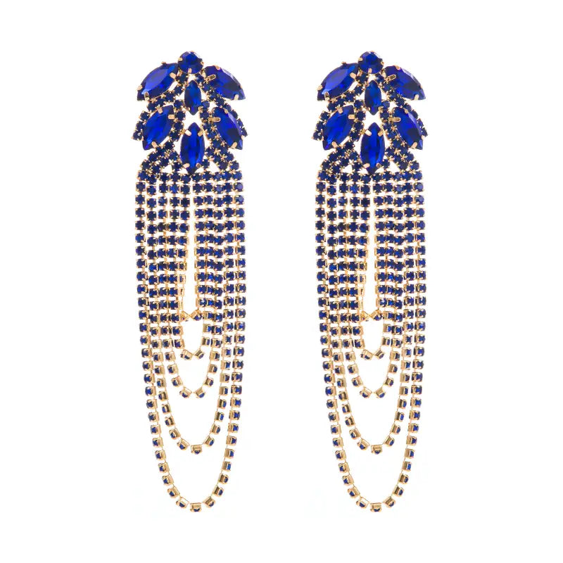 Glamorous Rhinestones Tassel Crystal Drop Luxury Jewelry for Women High Fashion Statement Diva Accessories