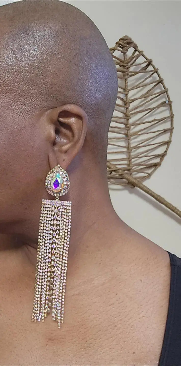 Elegant Diva Glam Shimmery Rhinestone Long Tassel Drop Earrings Chandelier Dangle Earring Accessories