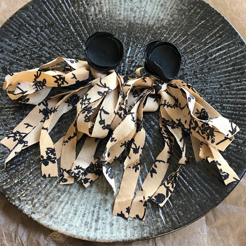 Warm Color Fashion Fabric Tassel Bow Petal Earrings Simple and Cute Trendy Earrings for Women
