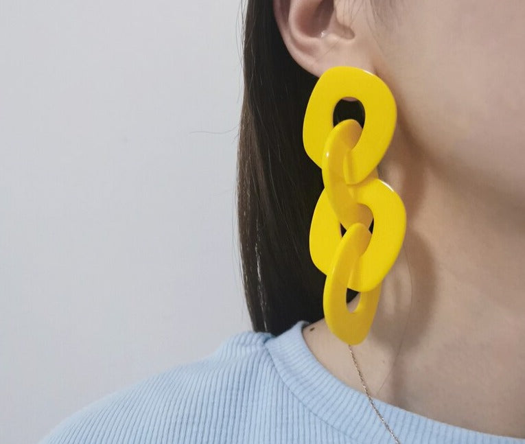 Most Popular Candy Colors Cute Acrylic Chain Shaped Earrings for Women Girl Hip New Jewelry