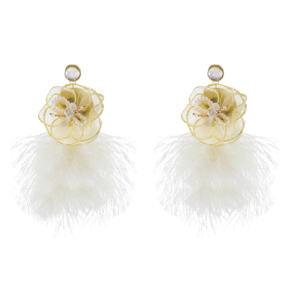 Hot Fashion Lace Flower Feather Dangle Earrings for Women Elegant Formal Party Jewelry Accessories