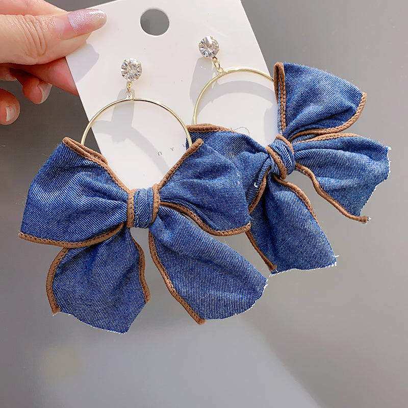 Adorable Cute Bow Denim Woman's Fashion Trendy Earrings Jewelry