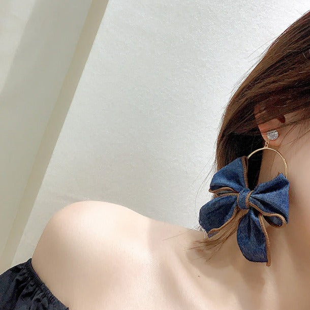 Adorable Cute Bow Denim Woman's Fashion Trendy Earrings Jewelry