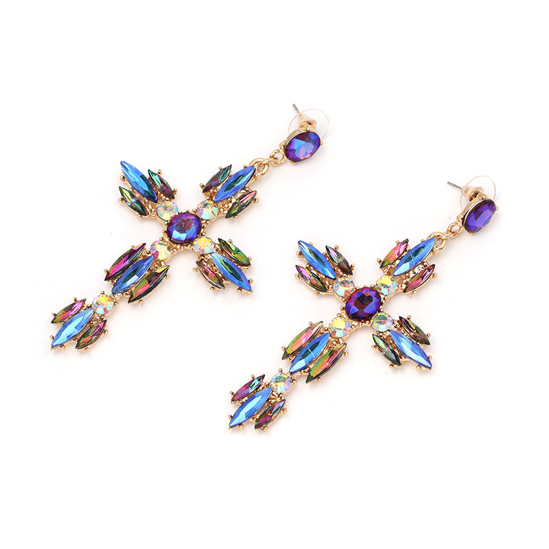 Ladies Blue Shinnery Crystal New Arrival Cross Drop Earrings Jewelry for Women