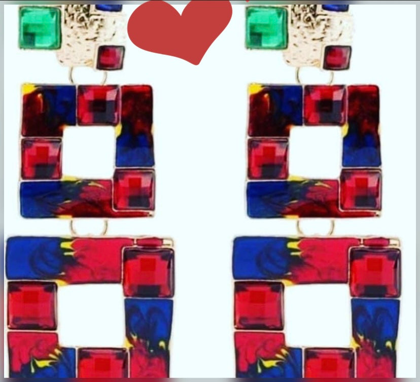 Ladies Fashion Rhinestone Statement Red Multicolored Bedazzle Earrings Women’s Jewelry