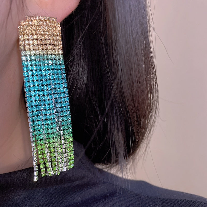 Sparkling Colorful Crystal Rhinestone Earrings for Women Dinner Party Drop Dangle Earrings Fashion Jewelry