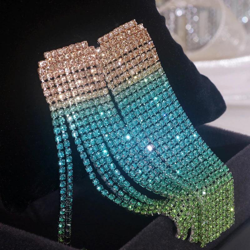 Sparkling Colorful Crystal Rhinestone Earrings for Women Dinner Party Drop Dangle Earrings Fashion Jewelry