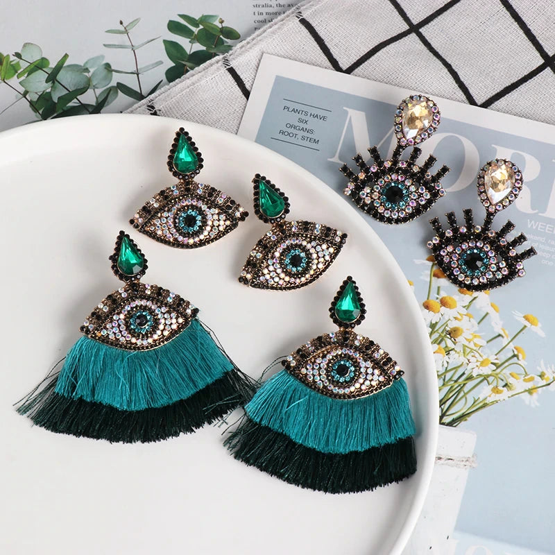 Edgy Evil Eye Fashion Tassel Drop Beautiful Women Earrings Accessories