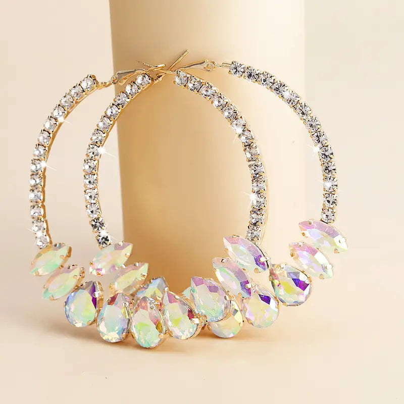 Fashion Round Glass Designed Rhinestone Hoop Earrings Gold Plated Fine Jewelry