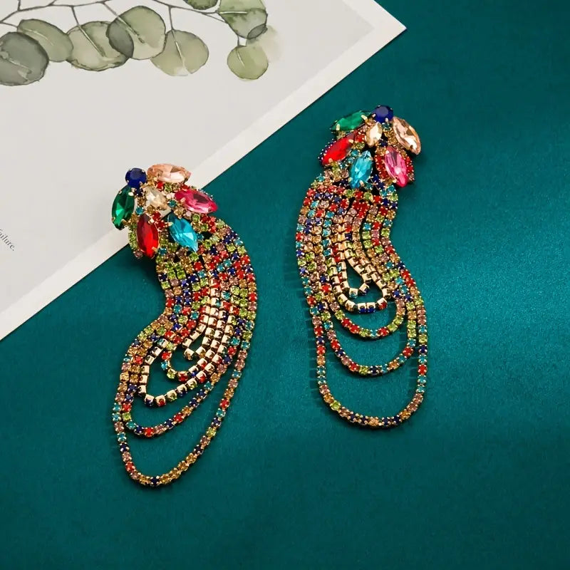 Glamorous Rhinestones Tassel Crystal Drop Luxury Jewelry for Women High Fashion Statement Diva Accessories