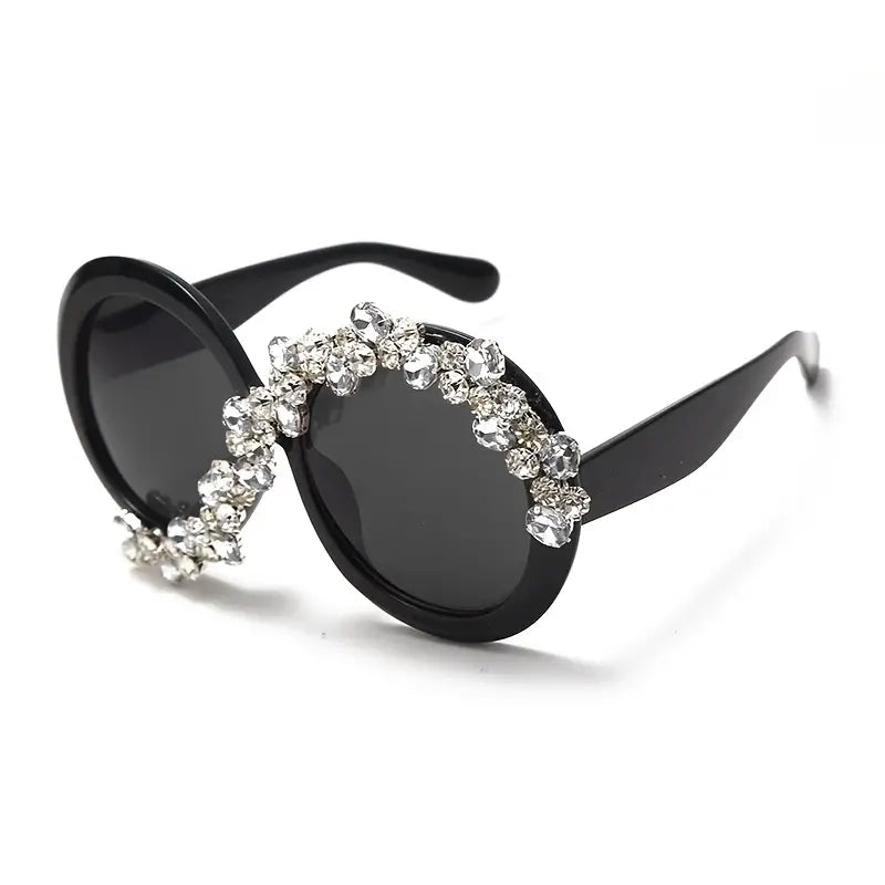 Chic Diva Oversized Round Frame Women Rhinestone Eyewear Sunglasses