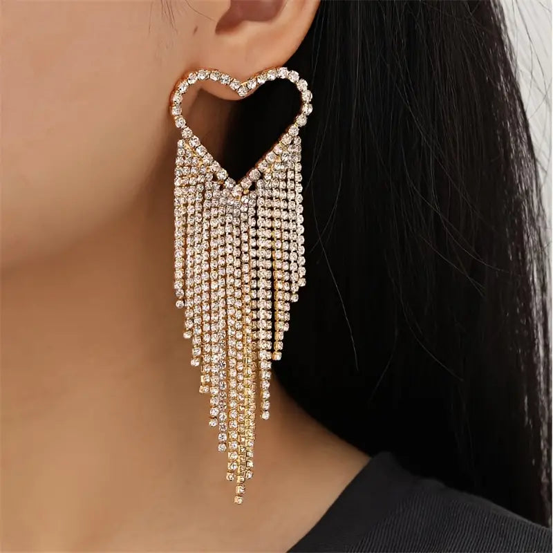 Luxury Ladies Sexy Heart Statement Rhinestone Stunning Crystal Dangle Earrings Women