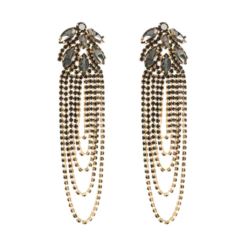 Glamorous Rhinestones Tassel Crystal Drop Luxury Jewelry for Women High Fashion Statement Diva Accessories