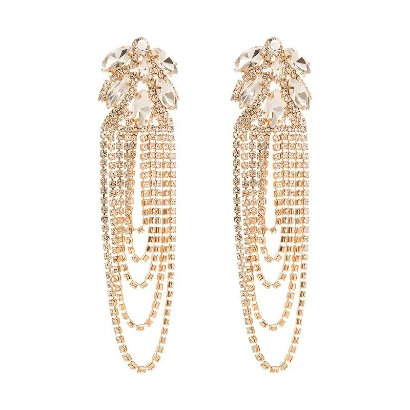 Glamorous Rhinestones Tassel Crystal Drop Luxury Jewelry for Women High Fashion Statement Diva Accessories