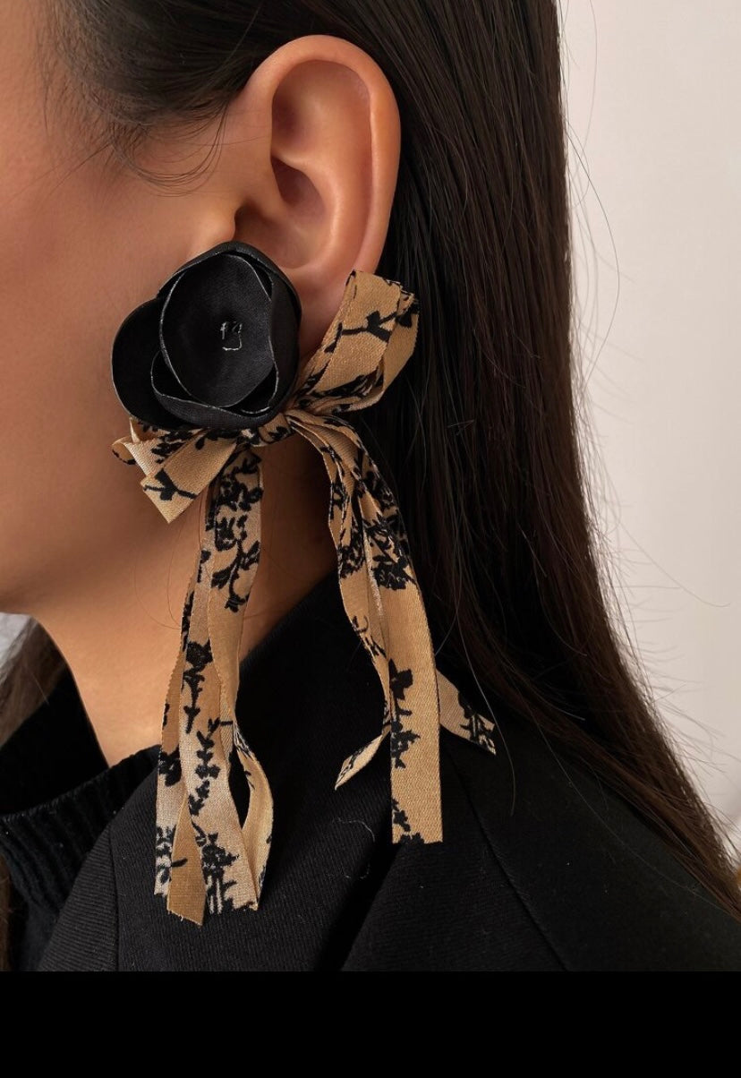 Warm Color Fashion Fabric Tassel Bow Petal Earrings Simple and Cute Trendy Earrings for Women