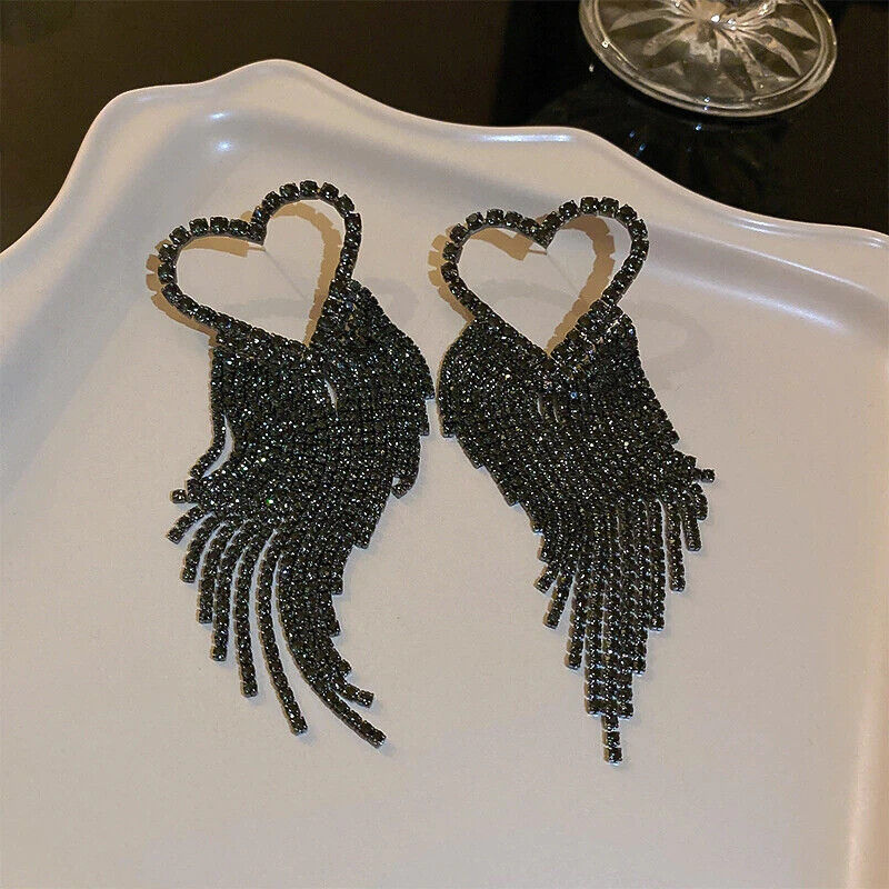 Luxury Ladies Sexy Heart Statement Rhinestone Stunning Crystal Dangle Earrings Women