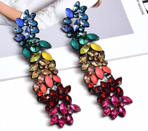 Flower Bling Rhinestone Statement Multicolored Earrings Women Accessory Jewelry