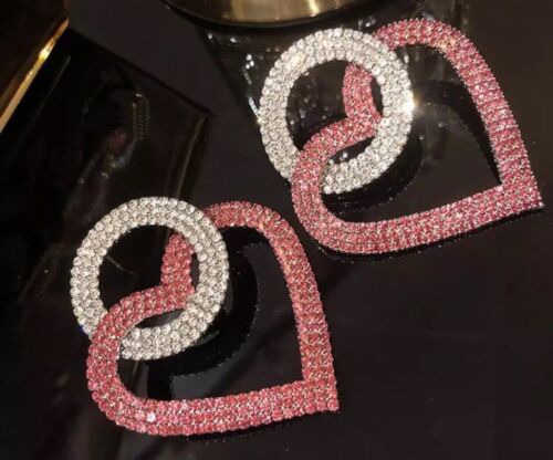 Women's HEART Cute Rhinestone Statement Fashion Earrings Ladies Accessories