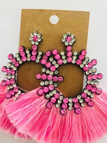 Cute Trendy Tassel Crystal Feathered Statement Fashion Rhinestone Earrings Women’s