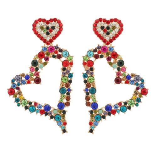 Elegant Big Heart Pendant Dangle Drop Earrings For Women Bling Crystal Jewlz