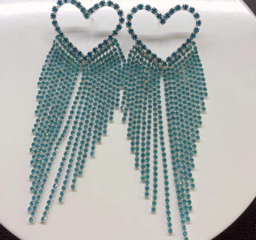 Luxury Ladies Sexy Heart Statement Rhinestone Stunning Crystal Dangle Earrings Women