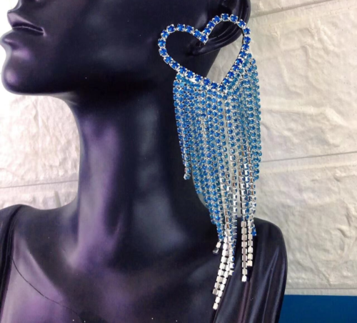 Luxury Ladies Sexy Heart Statement Rhinestone Stunning Crystal Dangle Earrings Women
