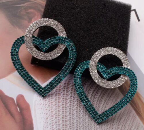 Women's HEART Cute Rhinestone Statement Fashion Earrings Ladies Accessories