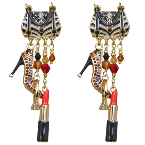 Sassy Diva Fashion Exaggerated Bag Lipstick High Heels Women Tassel Statement Earrings