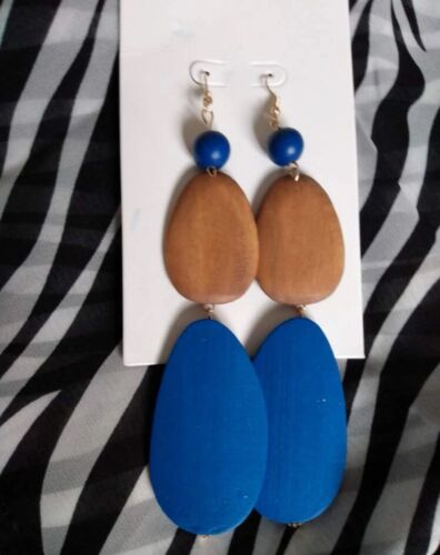 Trendy Fashion Wooded Blue Long Statement Earrings Women’s Jewelry