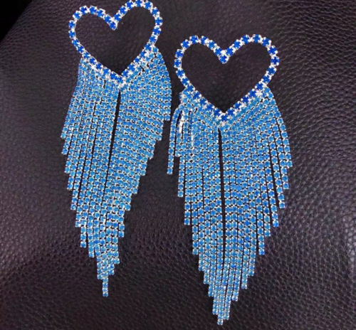 Luxury Ladies Sexy Heart Statement Rhinestone Stunning Crystal Dangle Earrings Women
