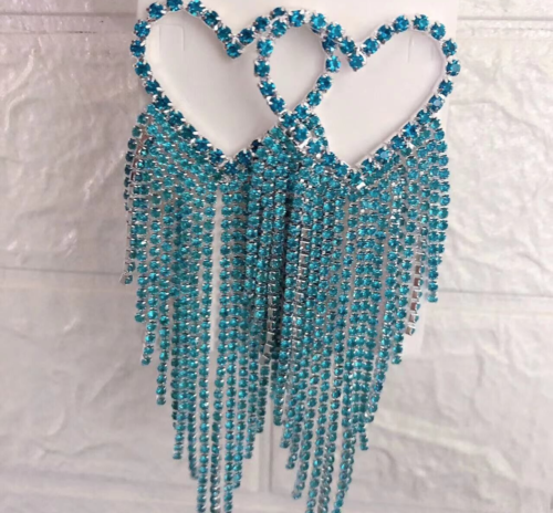 Luxury Ladies Sexy Heart Statement Rhinestone Stunning Crystal Dangle Earrings Women