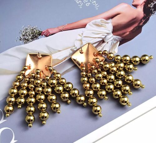 In Style Ladies Fashion Gold Beaded Women's Statement Dangled Trendy Earrings Jewelry